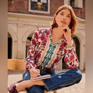 Talbots Soft Satin Charmeuse Floral Button Front Shirt Petite PS - NWT